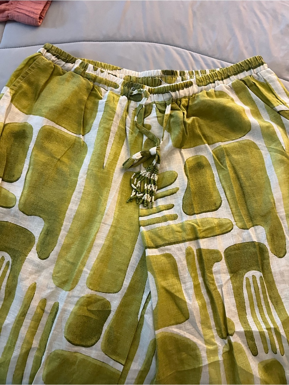 Rachel Zoe Green Abstract Print wide leg linen pants - Picture 2 of 3
